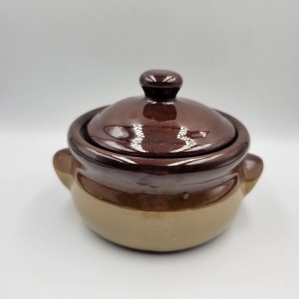 Vintage Stoneware Lidded Mini Soup Croc